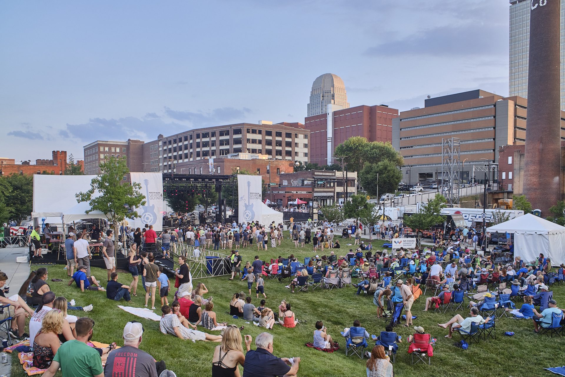 Public outdoor space with events and people