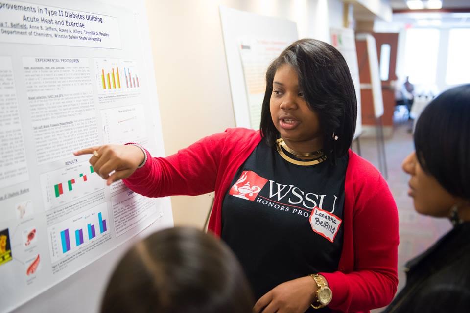 Lanazha Belfield presenting research as part of WSSU Honors Program