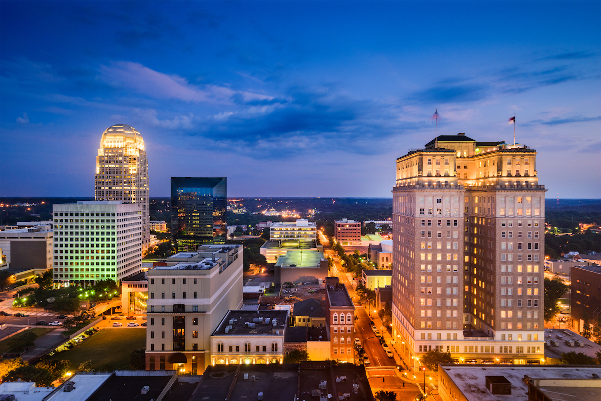 An aerial view of downtown Winston-Salem.